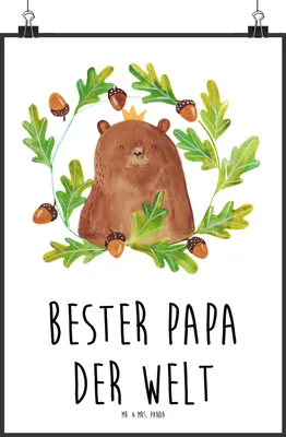 Produktbild von Mr. & Mrs. Panda Bild Bär König DIN A2 - Weiß - Geschenk, Wandbild, Vatertag, Teddy, Bester Papa, drucke, Vater, Daddy, Wandschmuck, wanddeko, Kunstdruck