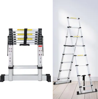 Image de Hengda Echelle télescopique Echelle pliante 2.0m+2.3m Stabil Echelle simple Aluminium Echelle double jusqu'à 150kg
