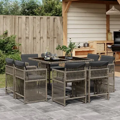 Produktbild von 2025 Moderne Gartenmöbel Set Balkonmöbel-Set 9-tlg. Garten-Essgruppe mit Kissen Grau Poly Rattan - Gartenmöbelgarnituren,Design 3863154 3parcel