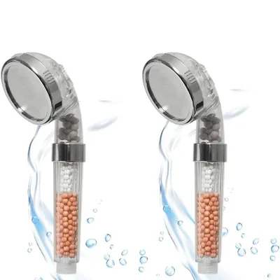 Produktbild von 2x Wassersparender Duschkopf mit Mineralsteinen mit 3 Strahlarten 344 Wasserdüsen Handbrause Duschbrause