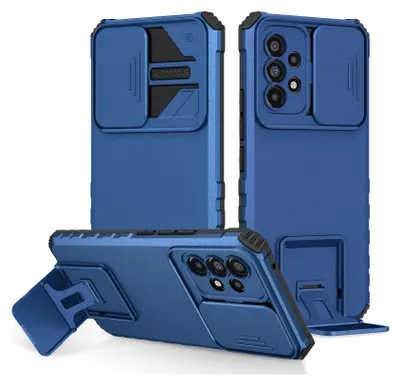 Immagine prodotto di Custodia per Samsung Galaxy A73 5G a doppio strato robusta, protezione militare con kickstand e protezione fotocamera scorrevole blu