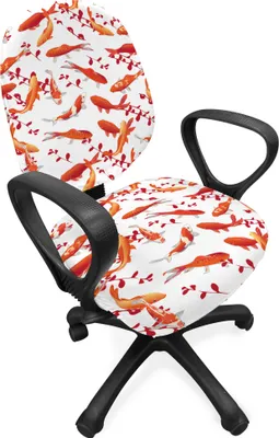 Produktbild von ABAKUHAUS Fisch Bürostuhl Schonbezug, Zierwassertiere, dekorative Schutzhülle aus Stretchgewebe, Orange Weiss