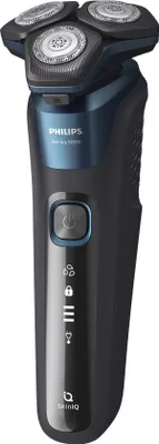 Produktbild von Philips SHAVER Series 5000 S5579/50 Elektrischer Nass- und Trockenrasierer, Rotationstrasierer, Schwarz, Blau, SkinIQ, Edelstahl, Tasten, LED