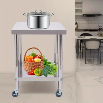 Produktbild von Edelstahl-Werkbank - Edelstahl-Arbeitstisch - Werkbank mit Rollen - Küchentisch - Gastro-Arbeitstisch - 60x60 cm