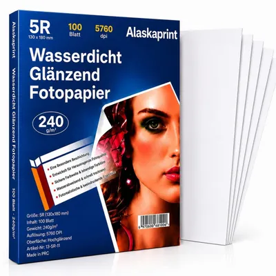 Produktbild von 100 Blatt Fotopapier 13x18 glänzend 240g/m² Photopapier für Tintenstrahldrucker Sofort Trocken Wasserfest Hochglänzend Hochweiß – Größe 13x18 cm - 240 g/m² - 100 Sheets