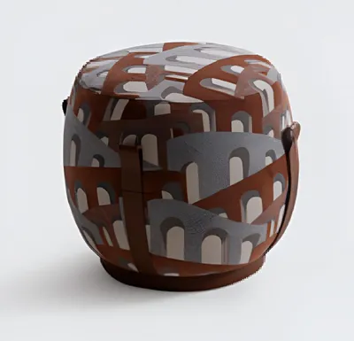 Produktbild von Kreativer Designer Hocker Brauner Polsterhocker Rundhocker Möbel