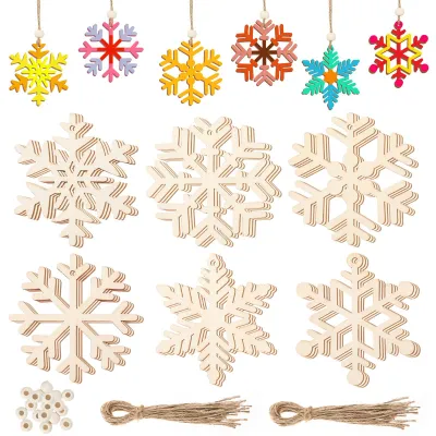 Holz-Schneeflocken-Anhänger, 18 Stück, DIY-Weihnachtsdeko