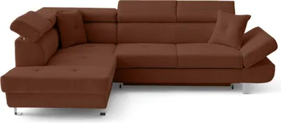 Image de Best Mobilier Lisbona - canapé d'angle gauche 5 places convertible avec têtières en velours côtelé , Terracotta