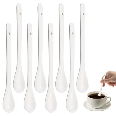 8 Porzellan Kaffeelöffel 16,5×2,5 cm weiß