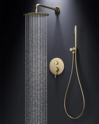 Inbouwdouchekolom goldfarben, 250 mm Regendusche, Handbrause, Messing