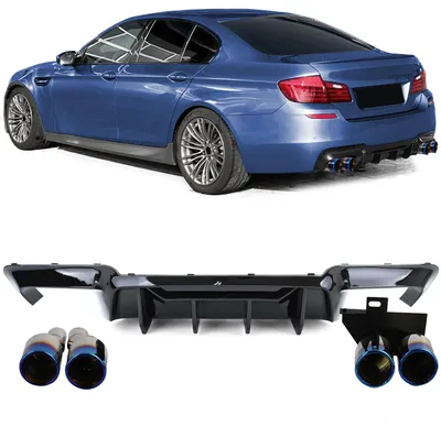 Für BMW F10 F11 2010-2017 Stoßstange Heckdiffusor Schwarz Glanz + Endrohre Titan in der Farbe Schwarz von Carparts-Online GmbH