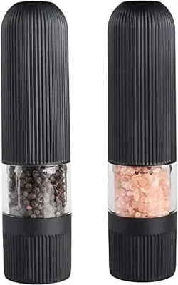Produktbild von Elektrický mlýnek na sůl a pepř - bateriový automatický mlýnek na sůl a pepř s LED světlem a krytem podstavce