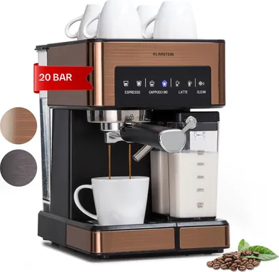 Image de Klarstein Cafetiere avec Mousseur de Lait, Cafetières, Machines à Café et Machines à Expresso 20 Bar, Petite Cafetière Electrique Acier Inoxydable 1350W pour Café Moulu, Machine a Cafe Qualite Barista