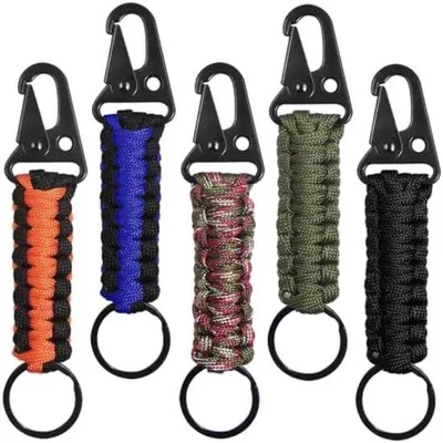 Produktbild von PolkaHome® Paracord Schlüsselanhänger mit Karabinerhaken, 5 Stück – geflochtener Lanyard für Schlüssel, Taschenlampen und
