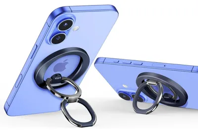 Zdjęcie produktu dla MagSafe, uchwyt pierścieniowy, niebieski, tytanowy. Regulowany stojak do telefonów iPhone, Galaxy, Pixel