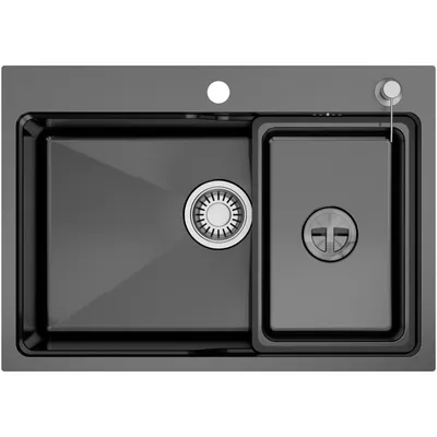 Produktbild von CECIPA MAX Küchenspüle 68 x 48 cm, Einzelspüle aus Edelstahl mit Korb, Seifenspender und Ablaufgarnitur ,für 80 cm breiten Unterschrank,schwarz