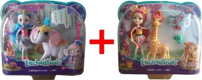 Produktbild von Enchantimals Ekaterina Elephant, Antic und Gillian Giraffe, Pawl Themenpack, Spielzeugfiguren, 2er-Set, Mattel, Geschenk-Set
