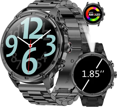 Obrázek produktu pro Military Steel Gear Smartwatch Men, chytré hodinky s AMOLED displejem a funkcí telefonu/LED svítilna/800 mAh baterie, 120+ sportovních režimů,