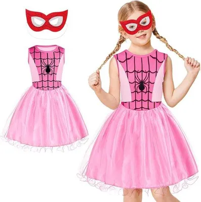 Produktbild von Spider-Mädchen-Kostüm für Halloween - Mädchenkostüm mit Maske - Rosa Verkleidung - Größe 100cm