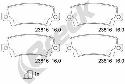 Produktbild von BRECK Bremsbeläge Satz Hinten Bremsklötze für TOYOTA COROLLA (ZZE12, NDE12, ZDE12) 23816 00 704 10