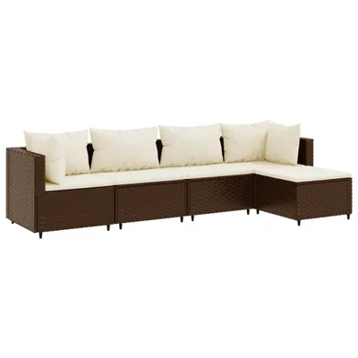 Produktbild von 5-tlg. Garten-Lounge-Set mit Kissen Braun Poly Rattan