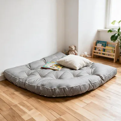 Produktbild von (Hellgrau) Bodenkissen 100 × 100 cm für Kinder, weiche Bodenmatte mit Fanform