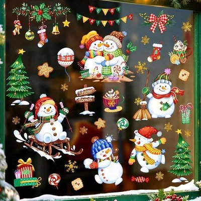 Obrázek produktu pro Raamstickers Snowman - zimní téma - barevné designy - slavnostní dekorace - Homevero