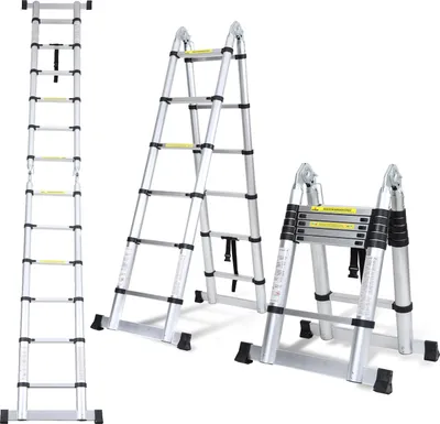 Image de Jayseuw Escabeau télescopique professionnel 3,8M Argent Aluminium Capacité de charge 150kg Escabeau multi-usages Pieds en caoutchouc antidérapants