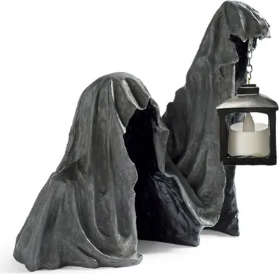 Obrázok produktu pre Halloween duch s lampášom, realistická socha ducha zo syntetickej živice, záhradná dekorácia, párty doplnok, dekorácia do interiéru aj exteriéru