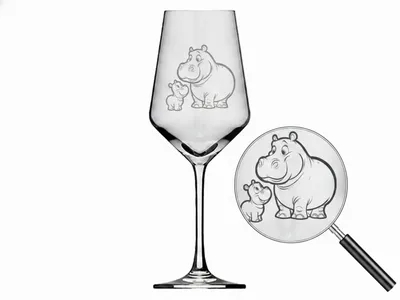 Produktbild von Exoda Weinglas Nilpferd Baby Gravur 1 Stück 350ml spülmaschinenfest für gesellige Runden