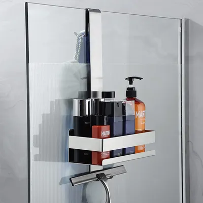 Image de Omgoods - Étagère de douche à fixer au mur sans perçage - Acier inoxydable avec crochets