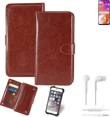 Produktbild von K-S-Trade 360° Hülle kompatibel mit Samsung Galaxy A40s inkl. Headphones braun Kunstleder Case BookCase WalletCase Kunstlederederhülle Handyhülle,