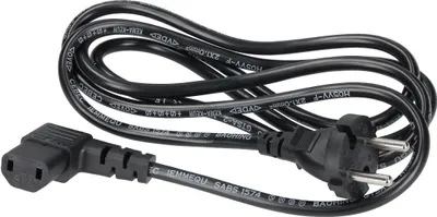 A black power cord with a European plug and an angled C13 connector.