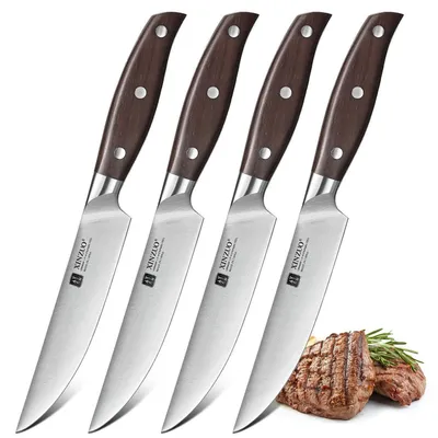 Produktbild von Steakmesser Set 4-teilig, 12,7cm Klinge, deutscher 1.4116 Edelstahl, rotes Sandelholz Griff