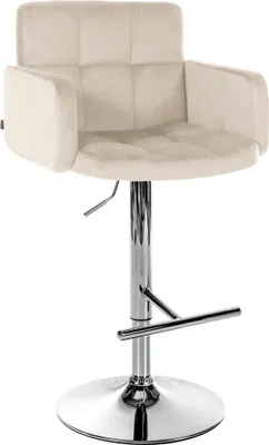 Produktbild von Barhocker SUTUN - Samt Creme 60x56x93 cm Silber | Barstuhl Mit Lehne Drehbar Tresenhocker Tresenstuhl Kneipenhocker Kneipenstuhl