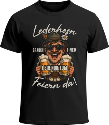 Produktbild von Herren T-Shirt für das Lederhosn brauch i ned bin zum Feiern Saufen da Bayer Maßkrüge Fun-Shirt Trachtenshirt Bierfest Outfit Statement Spruch Saufen lustig Moonworks®