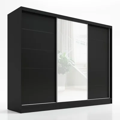 Produktbild von Schwebetürenschrank, 3-türig Schrank 200 cm mit Spiegel ARIVA 2 (Schwarz)