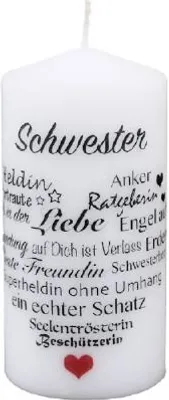 Produktbild von Spruchkerze Schwester, 120 x 60 mm, Geschenkkerze