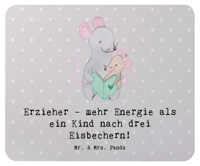 Produktbild von Mr. & Mrs. Panda Mouse Pad Erzieher Energie - Grau Pastell - Geschenk, Berufsleben, Kindergarten, Beruf, computer mousepad, Mauspad, Dankeschön, Berufsliebe, pc, Hingabe