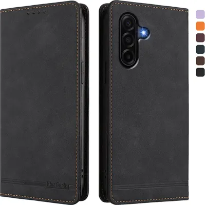Image de Etui pour Samsung Galaxy A37, étui rétro en cuirPolyuréthaneavec support et fentes pour cartes de crédit Noir