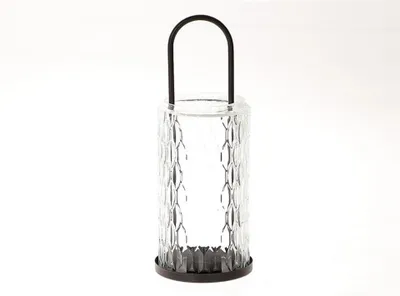 Obrázek produktu pro Skleněná lucerna Hbx Natural Living z černého kovu, průměr 10 x 27,5 cm