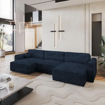 Produktbild von Masseno Ecksofa FENTO mit Schlaffunktion U-Form, Sofa mit Bettkasten, Wohnzimmersofa, Couch, Soffa, Bettsofa, Couchgarnitur- Blau, TILIA 77