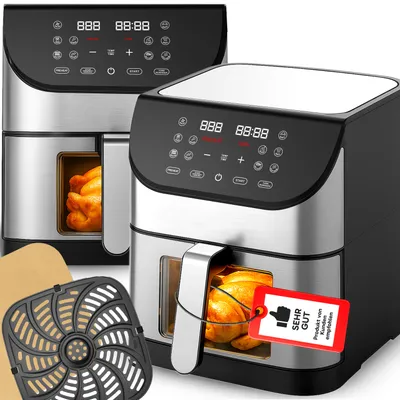 Heißluftfritteuse 8L Airfryer, 1800W, Air fryer 12 Programme, Sichtfenster und LED Touchscreen, Grillen, Backen, Warmhalten, Energiesparend, Retoo