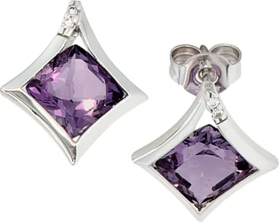 Produktbild von JOBO Ohrstecker 585 Gold Weißgold 4 Diamanten Brillanten 2 Amethyst violett Ohrringe
