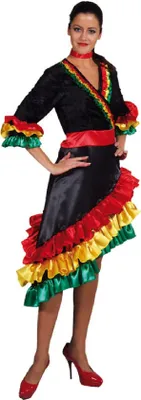 Produktbild von M208136-S schwarz-bunt Damen Samba Kleid Falamenco Kostüm Gr.S