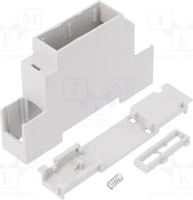 Image de 1 x Boîtier : pour rail DIN. Dimensions : Y : 90 mm, X : 18 mm, Z : 53 mm. Couleur : gris. Référence : 05.0102530. Boîtier pour