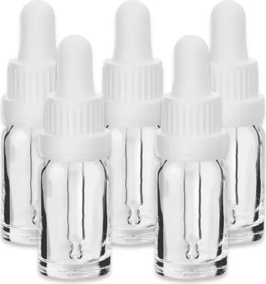 Produktbild von x5 Glasflasche klar 10 ml mit weißer Pipette Miniflasche Tropfflasche