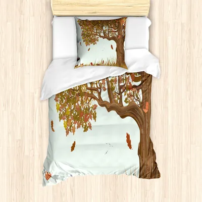 Produktbild von ABAKUHAUS Herbst Bettbezug Set für Einzelbetten, Laubholz Eichenlaub, Milbensicher Allergiker geeignet mit Kissenbezug, Redwood Umbrabraun