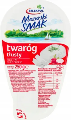 Zdjęcie produktu dla Twaróg Mazurski Smak tłusty 250g klinek