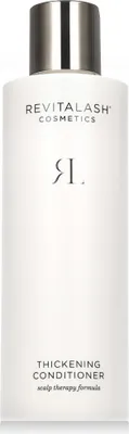A white bottle of RevitaLash Cosmetics Thickening Conditioner.